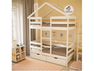 Кровать-домик двухъярусная Baby Roof 2 (80*160) с ящиками